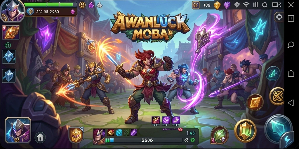 Screenshot gameplay AWANLUCK yang menunjukkan pertarungan tim yang intens.