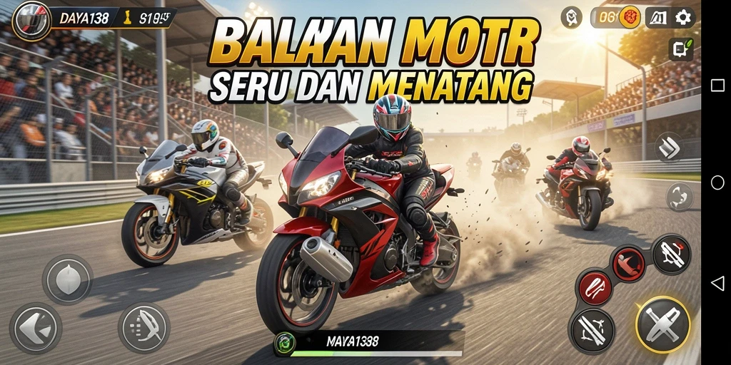 Tampilan gameplay balapan motor yang mendebarkan dari DAYA138.