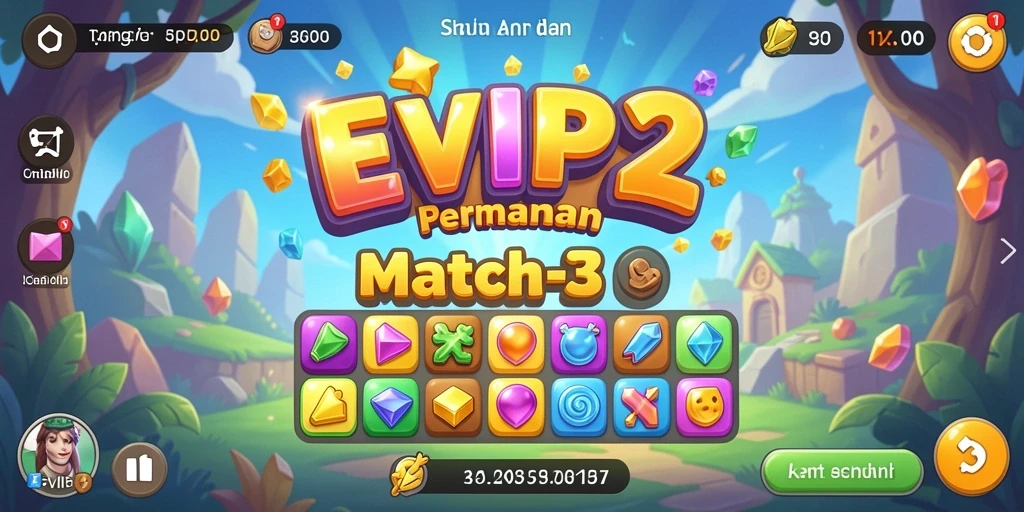Screenshot gameplay EVIP2 menunjukkan momen seru permainan Match-3.