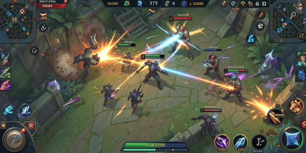 Tampilan gameplay seru dari F7F7 dalam pertempuran MOBA.