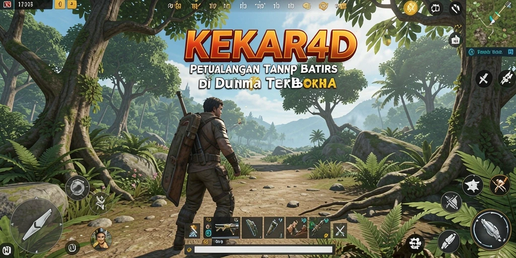 Screenshot menampilkan pemain menjelajahi dunia terbuka yang indah di KEKAR4D.