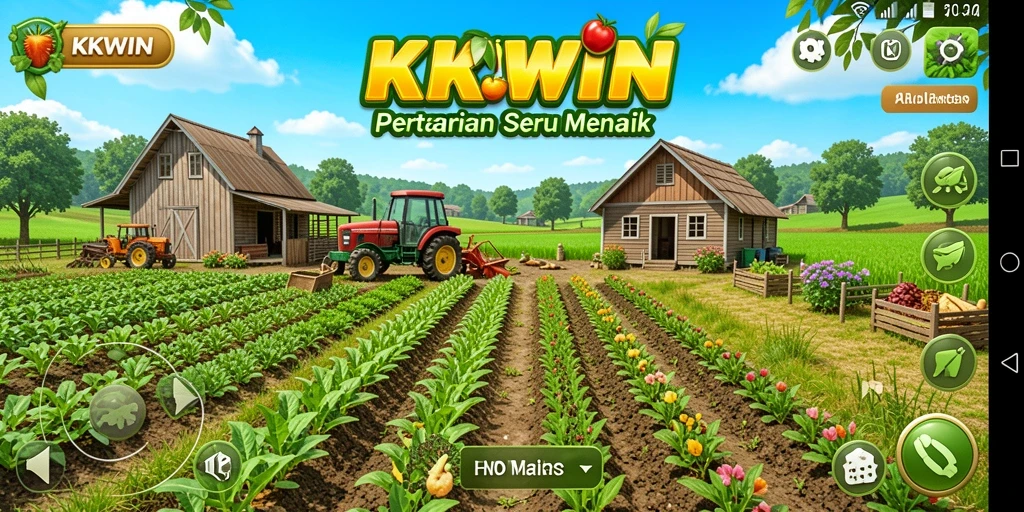 Screenshot gameplay KKWIN menunjukkan aktivitas bertani yang seru dan interaksi dengan pemain lain.