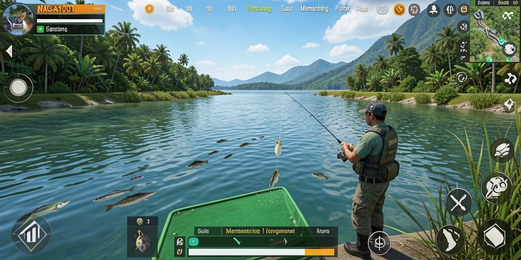 Gameplay NAGA1001 yang menampilkan pengalaman memancing seru dan menantang.