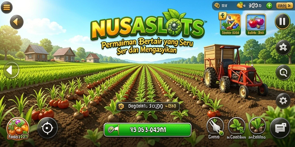 Screeshot gameplay NUSASLOTS menampilkan kebun yang subur dan berwarna-warni.