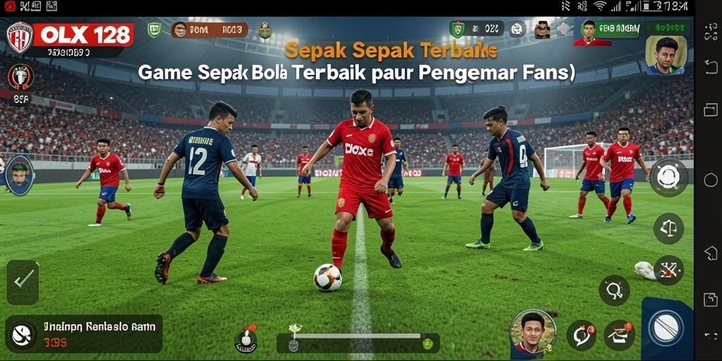 Tangkapan layar gameplay OLX128 menampilkan aksi pertandingan sepak bola yang mendebarkan.