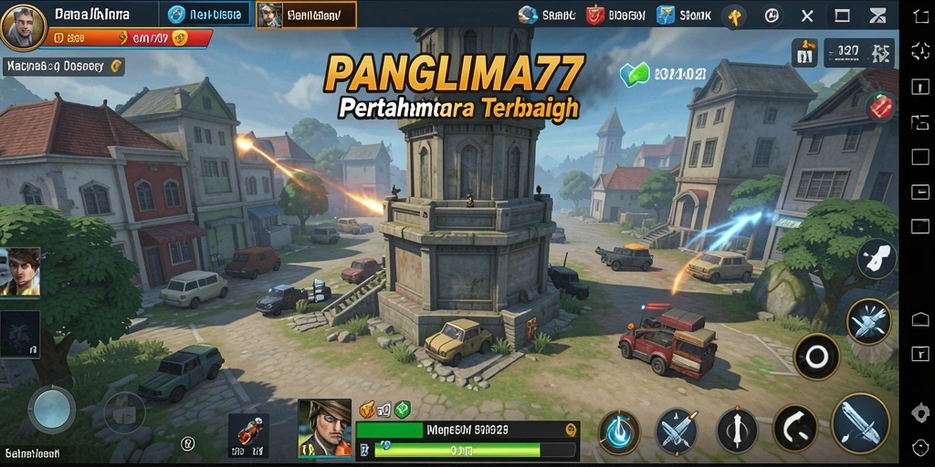 Screenshot gameplay menampilkan serangan menara yang mendebarkan.