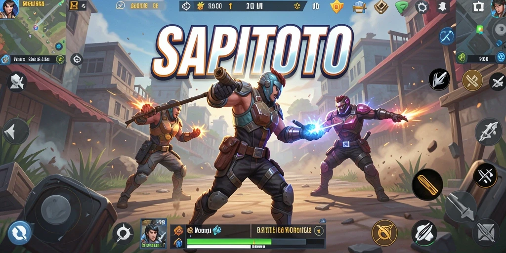 Tangkapan layar utama SAPITOTO menampilkan aksi seru dalam Battle Royale.