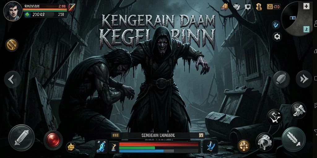 Screenshot gameplay Z18 menampilkan suasana horor yang mencekam.